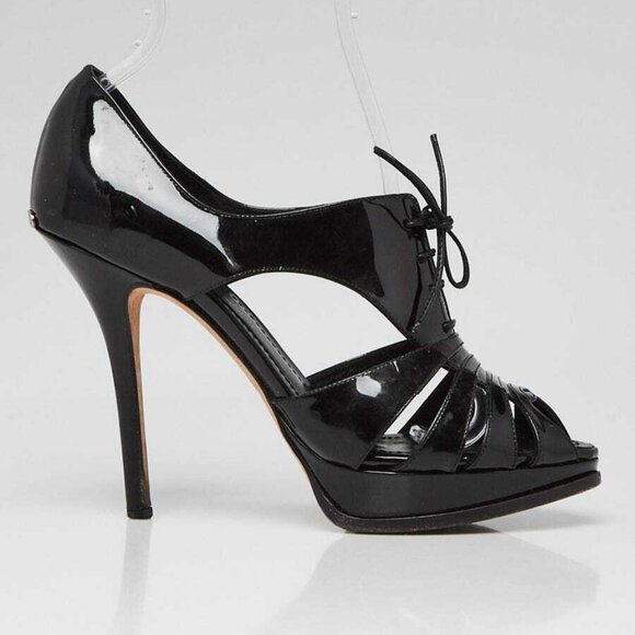 Christian Dior Black Patent Leather Cut Out Lace Up Pumps Size 7/37.5 - Picture 2 of 4